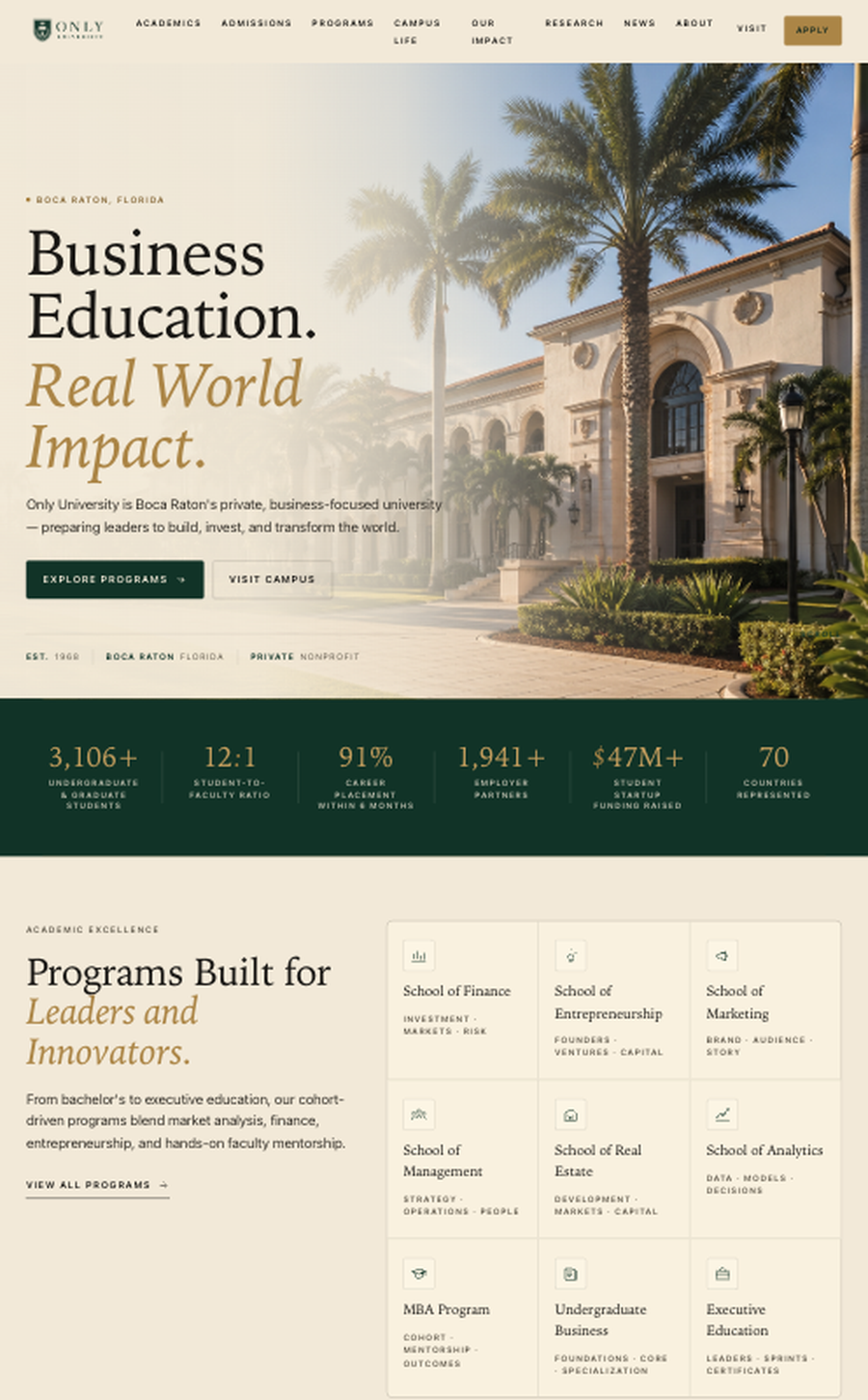 Only University sample website preview