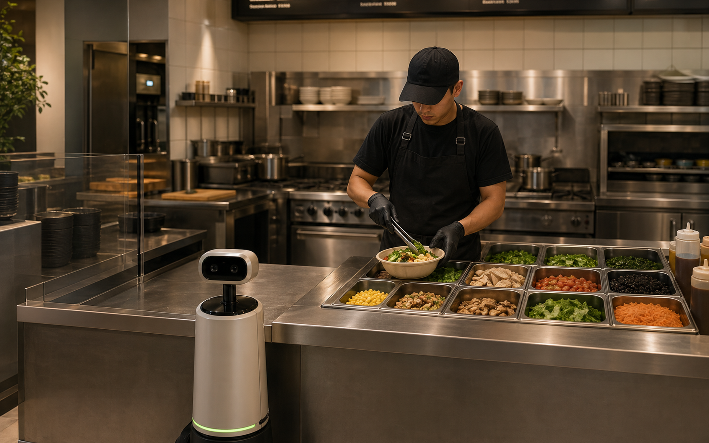 OnlyBot watching a fast-casual prep counter