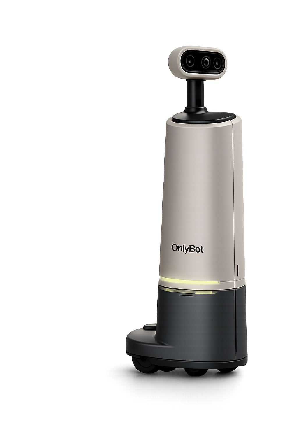 OnlyBot product — small premium retail robot on a stand